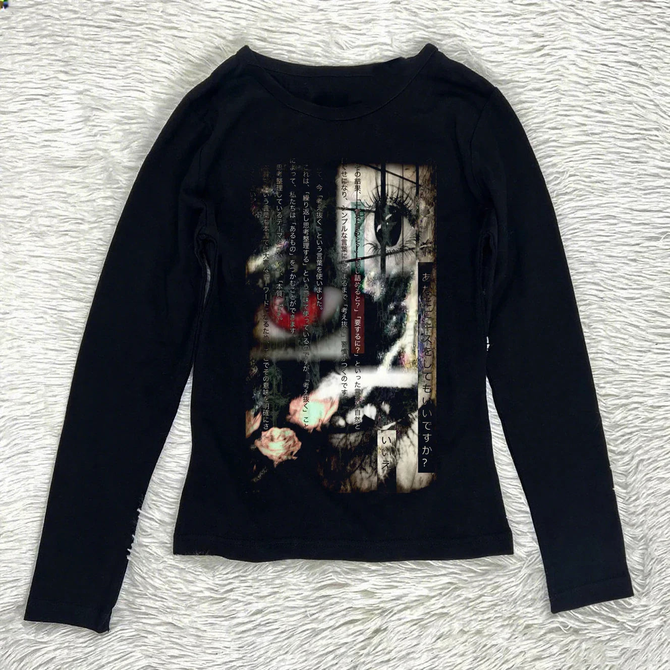 Emo Goth Kitty Graphic Cropped Knit Top