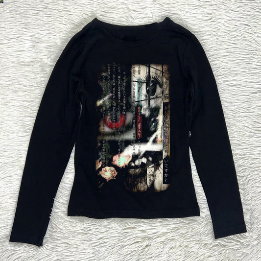 Emo Goth Kitty Graphic Cropped Knit Top