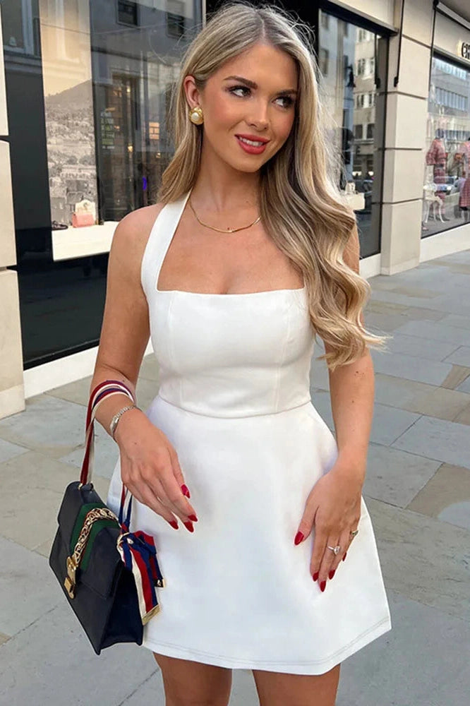 Strappy Backless Sleeveless Mini Dress with High Waist