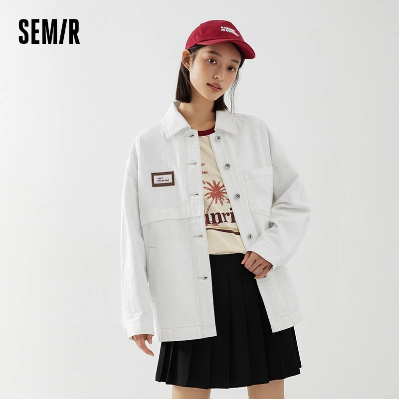 Denim Jacket Women Mid-Length Lapel Fashion Autumn Loose Pure Cotton Jacquard Minority Jacket
