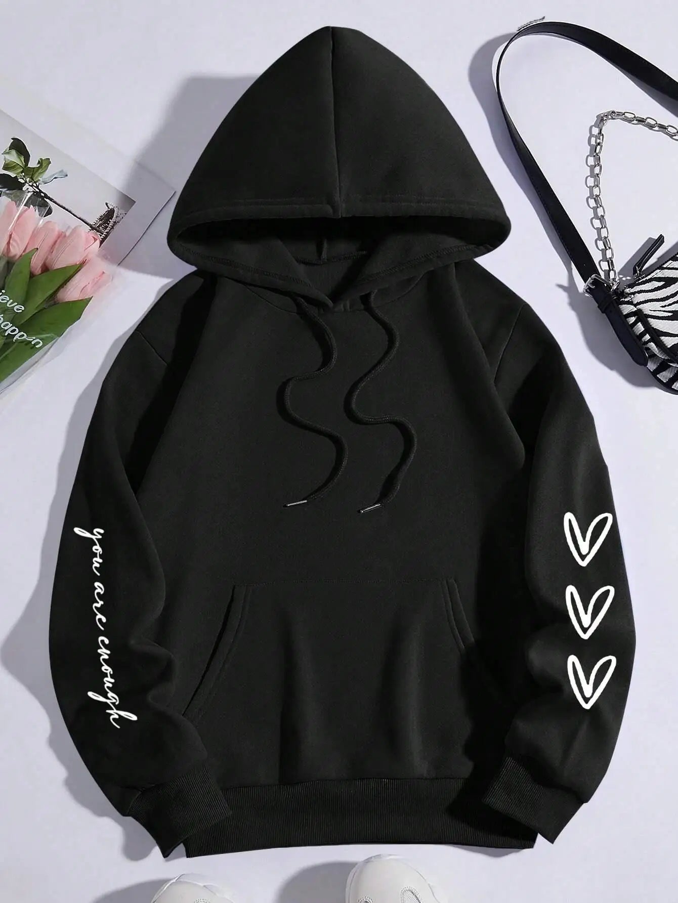 Dear Person Behind Me Letter Graphic Print Hoody Women’s Fashion Soft Sweatshirt Autumn Warm Fleece Hooded Casual Loose Tops