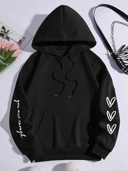 Dear Person Behind Me Letter Graphic Print Hoody Women’s Fashion Soft Sweatshirt Autumn Warm Fleece Hooded Casual Loose Tops
