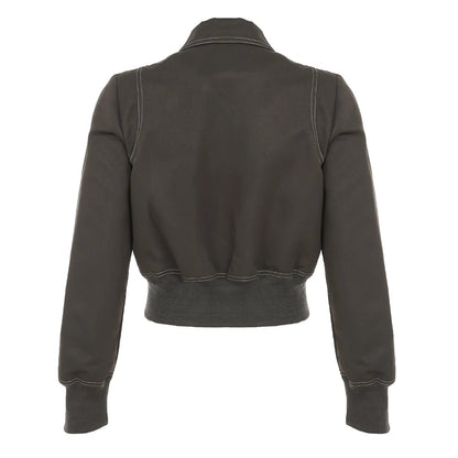 Chic Punk Zipper Long Sleeve Jackets Women Slim Solid s New Trendy Streetwear Clothes Binding Waist Coat