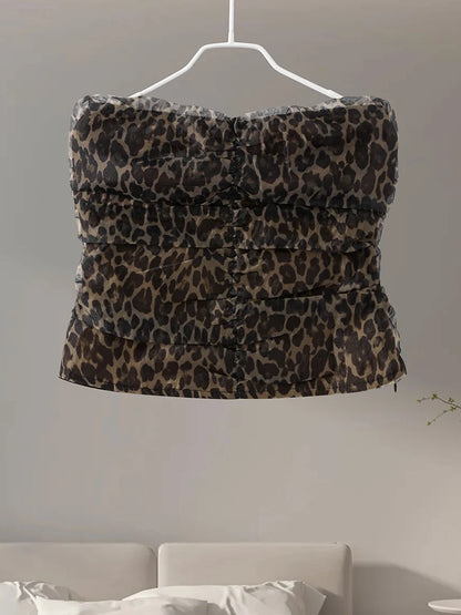 Leopard Print Tube Tops Streetwear Urban Aesthetic Commuting Retro Sexy Y2k Crop Tops Comfortabled  Summer Women’s Tube Tops