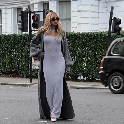 Elegant Modest Knitted Long Dress Loose Buttons Sweater Cardigans 2025 Fall Commuter Lady Fashionable Trendy Casual Woman Wear