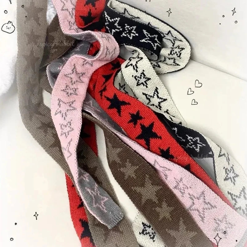 Star Pattern Jacquard Knitted Harajuku Punk Gothic Warm Scarf