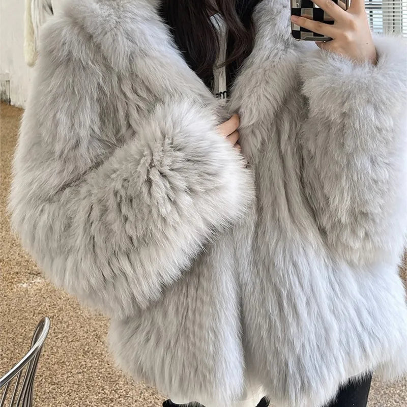 Winter Faux Fur Coat Women Hooded Loose Long Sleeve Outerwear High Street Luxury Fur Jacket Female Fashion Overcoats  New