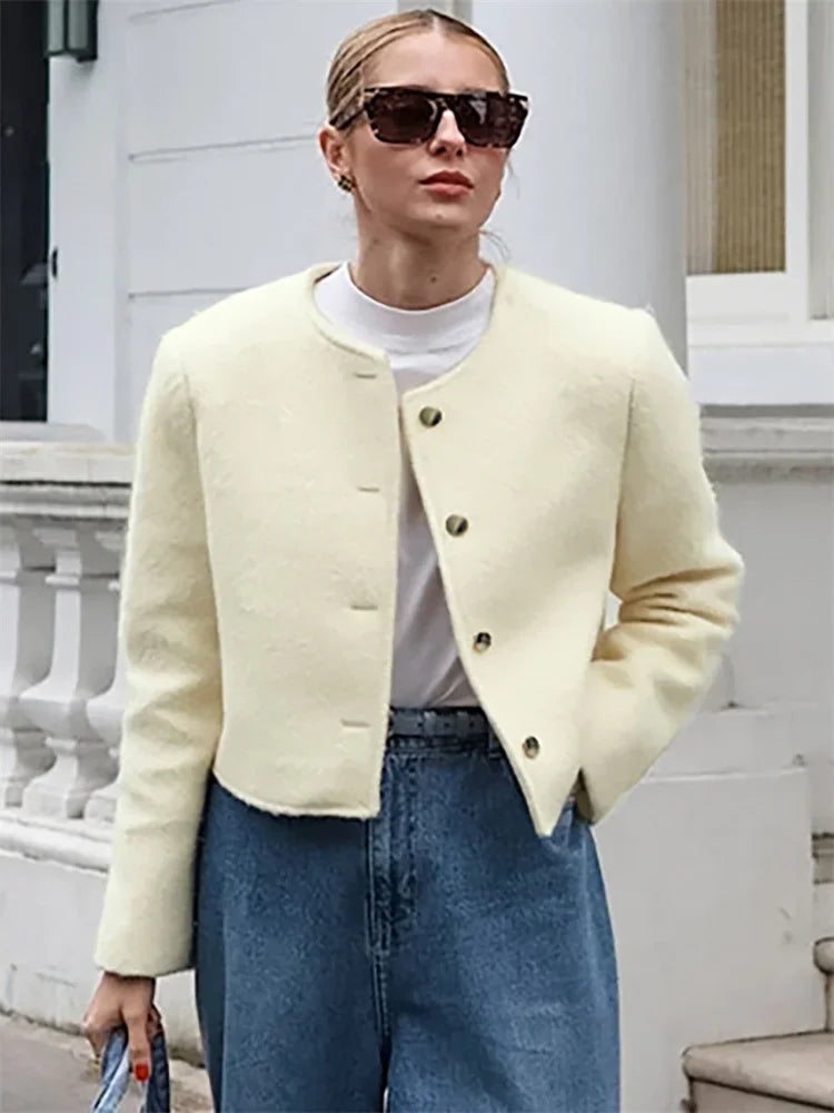 Casual Fashion Long Sleeve Cardigan Coat For Women Patchwork Elegant Slim Solid Cropped Top Streetwear Women’s Outwear New