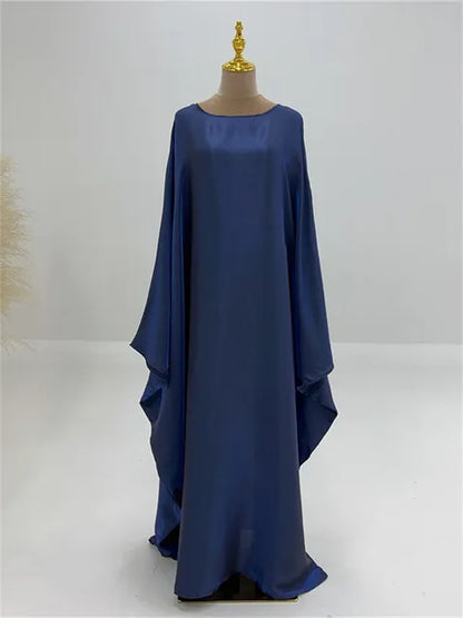 Autumn Loose Shiny Maxi Dress Women’s Butterfly Batwing Long Sleeve Muslim Clothes Party Dress Solid Female Long Dress New