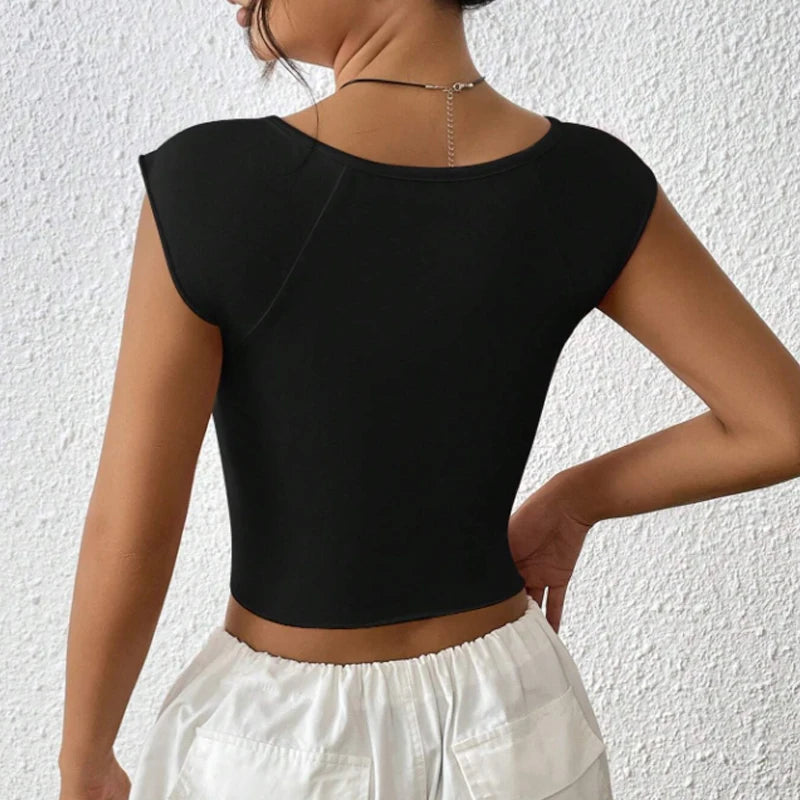 Instagram’s new  European and American sexy Spice girls design a thin short T-shirt with a slit under the chest