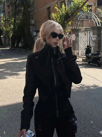 Pure Color Stand Collar Jacket
