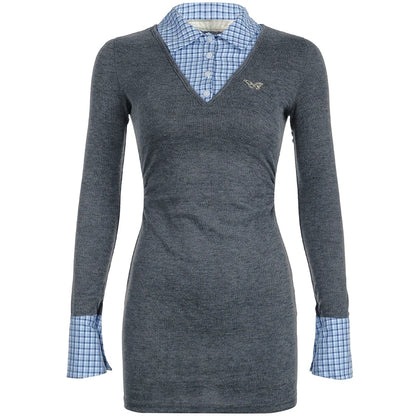 Korean Preppy Plaid Patchwork Button Lapel Women¡¯s Dresses Elegant Fairy Fashion Slim Contrast Short Vestido s New