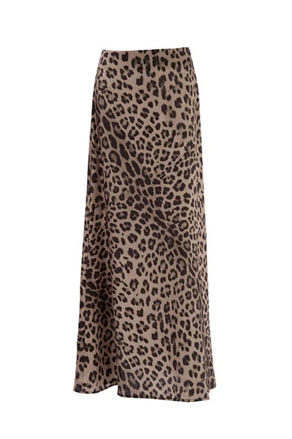 Falda acampanada de cintura alta con estampado de leopardo de primavera