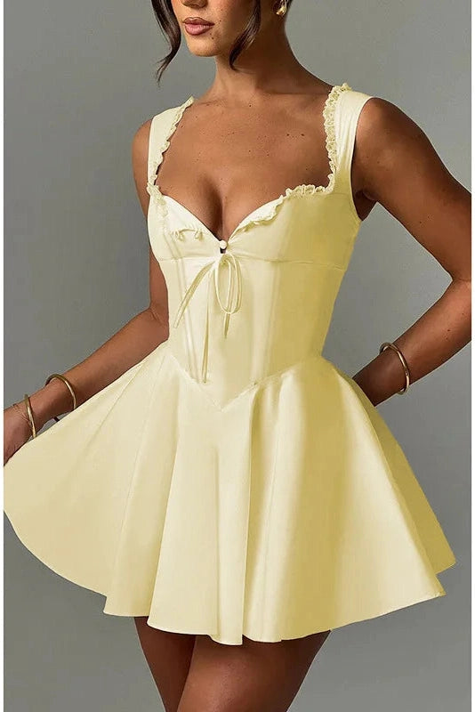 Sleeveless Deep V-Neck Lace-Up Mini Dress