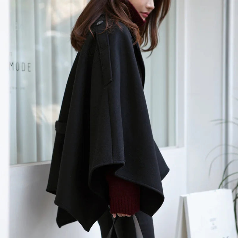 Belted Wool Shawl Cape Cloak