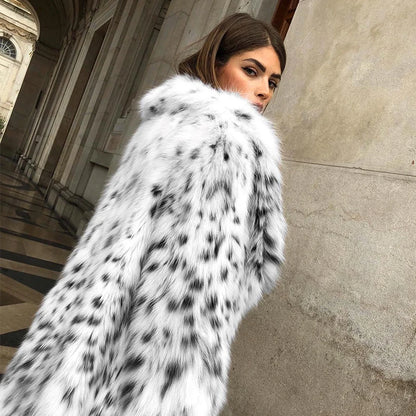 Luxury Brand Fluffy Furry Leopard Faux Fur Coats Women  Winter Long Belted Overcoats Fashion Ladies Fox Fur Coats Outerwear