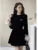 Autumn Elegant Velvet Two-piece Skirt Set Women Long Sleeve Lace Patchwork Crop Top Mini Skirt Korean Fashion Y2K Chic Outfits