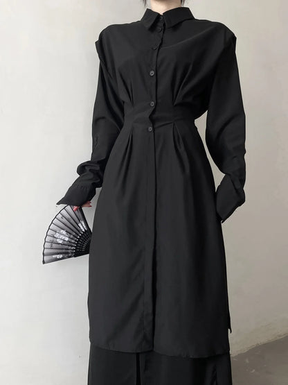 Unisex Black Split Hem Long Coat
