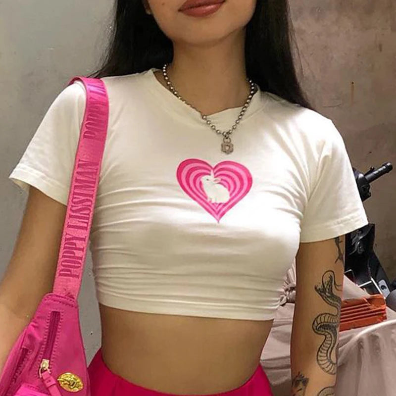 Fashion Y2K Women’s Short sleeved Clothing Love Print Summer Sexy T-shift
