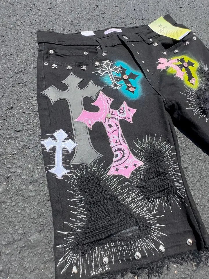 Punk Applique Loose Shorts