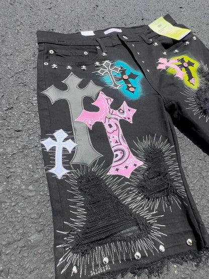Punk Applique Loose Shorts