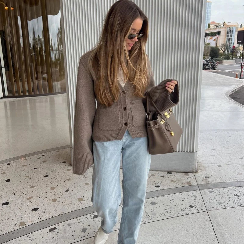 Cárdigan clásico de punto abotonado para mujer con cuello en V | Ideal para otoño/invierno