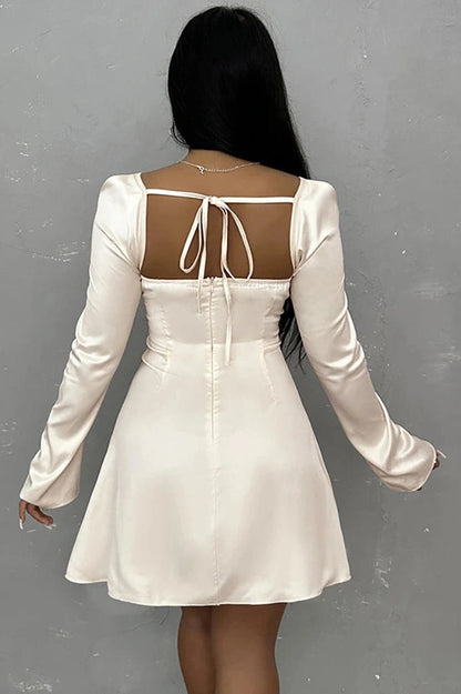 Elegant Hollow Out Long Sleeve Mini Dress