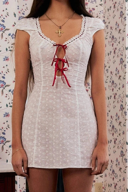 Elegant Lace Tie-Up Mini Dress