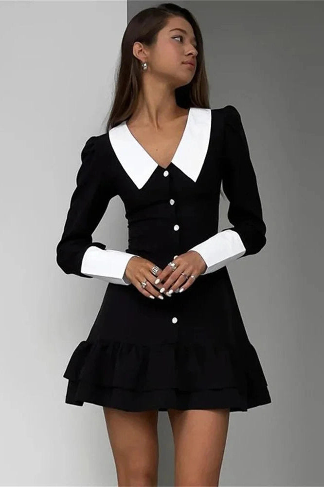 Elegant Patchwork Long Sleeve Mini Dress