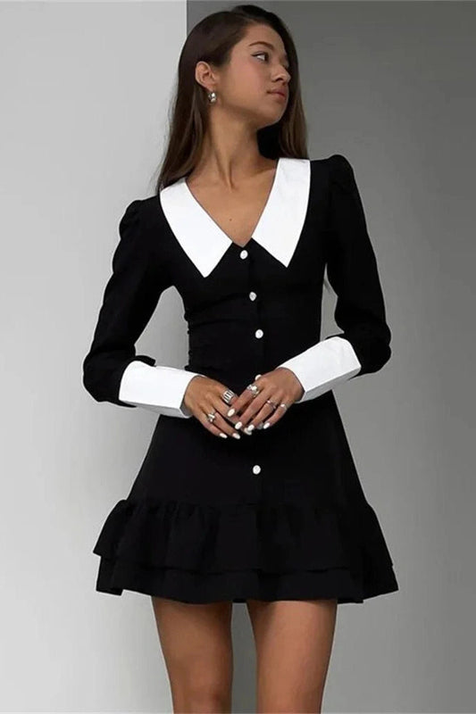 Elegant Patchwork Long Sleeve Mini Dress