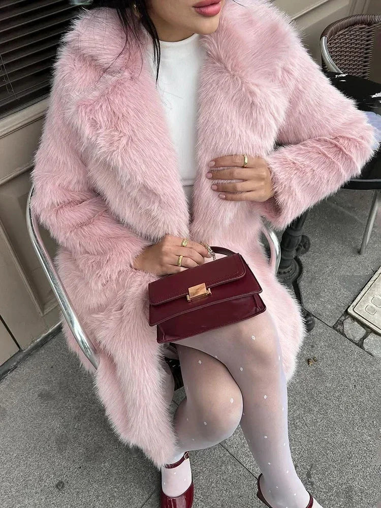 Winter Fur Feather Loose Overcoat Women’s Fashion Pocket Solid Commute Streetwear Jacket Ladies Luxury Patchwork Coat 2025