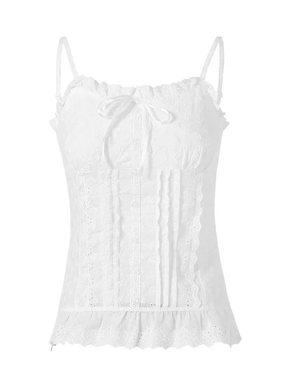 Lace White Corset Tank Tops Spaghetti Strap Sleeveless Camisole Tops Y2K Aesthetic Casual Vest Shirts Female