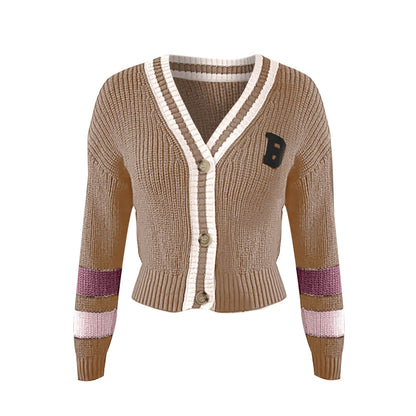 Cárdigan de punto a rayas con cuello en V para mujer | Ideal para otoño/invierno