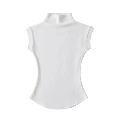 y2k Crop Tops Vest Solid Color Mock Neck Sleeveless Stretchy T Shirts 2000s Aesthetic Clothing Streetwear