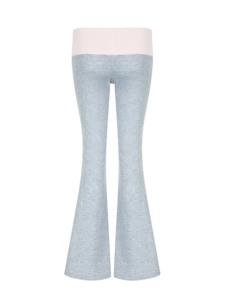 Contrast Patchwork Low Waist Y2K Flared Pants For Women Gray Slim Casual Jogging Sweatpants Black Streetwear