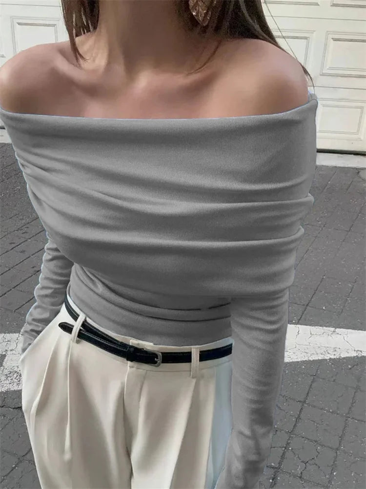 Sweater Knit Pullover Backless Women Slim Bandeau Solid Cropped Top Streetwear Off-Shoulder Elegant Autumn Knitwear Top