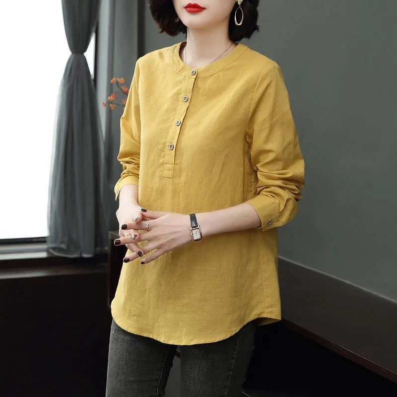 Woman Spring Autumn Style Blouses Shirts Lady Casual Long Sleeve Stand Collar Blusas Tops DF4955