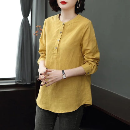 Woman Spring Autumn Style Blouses Shirts Lady Casual Long Sleeve Stand Collar Blusas Tops DF4955