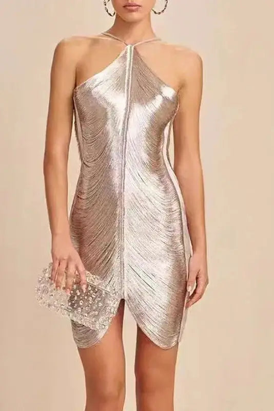 Tassel Halter Bodycon Mini Dress
