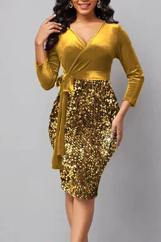 Sequin Patchwork High Waist Midi Dress