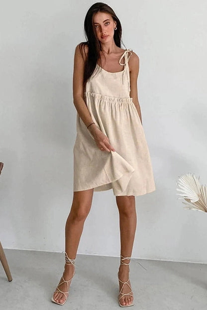 Spaghetti Strap Loose Mini Dress with Lace Up Detail