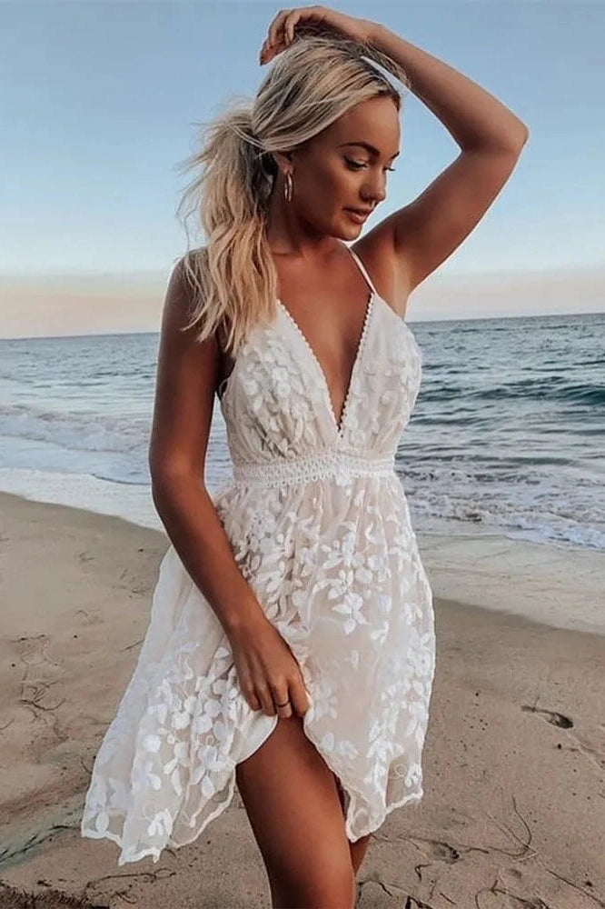 Spaghetti Strap V-Neck Backless Mini Dress