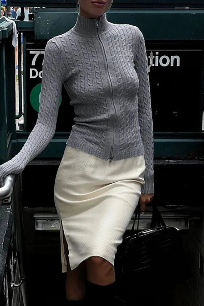 Elegant Long Sleeve Mini Dress with Zipper
