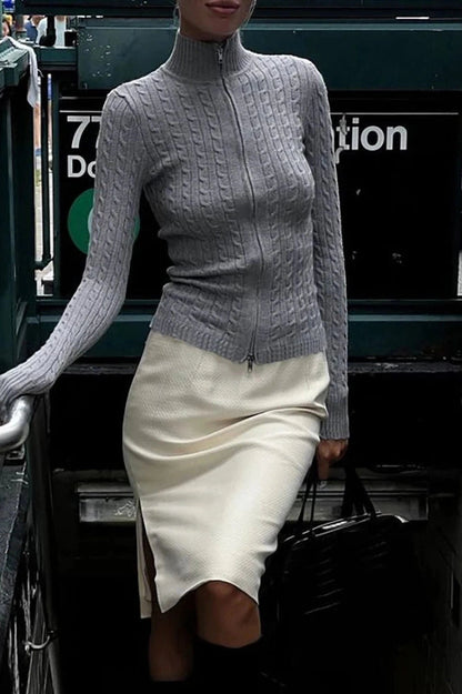 Elegant Long Sleeve Mini Dress with Zipper