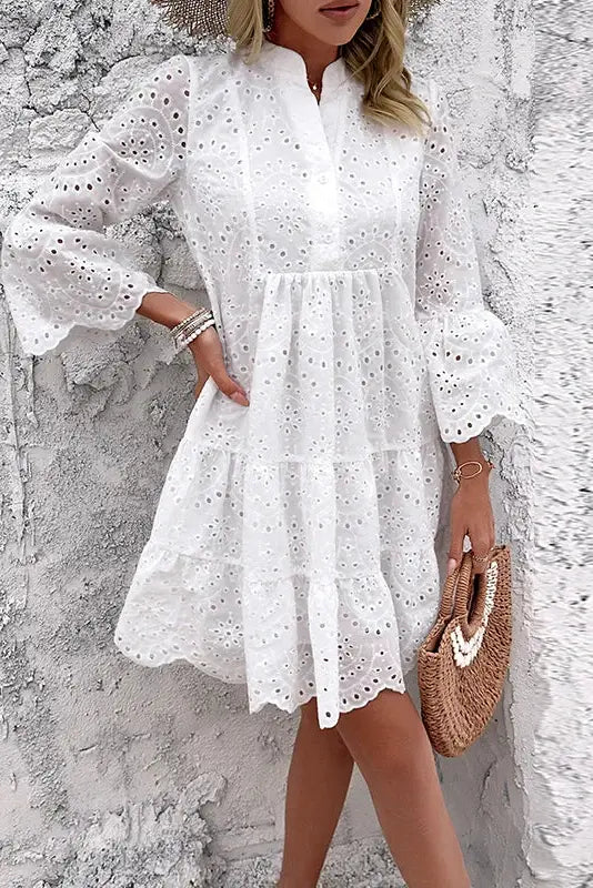 Lace Mini Dress with Elegant Hollow Out Detail