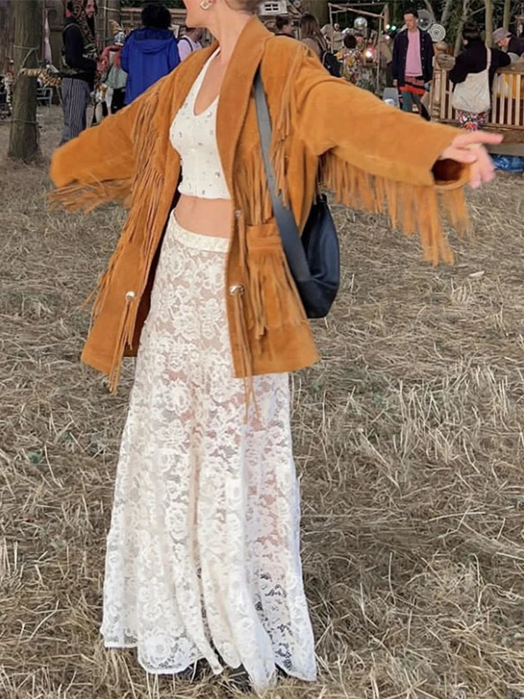 Elegant Floral Lace Hollow Out Skirts Women Sexy Retro Solid Low Waist Long Skirt Female Korean Autumn Summer Loose Versatile