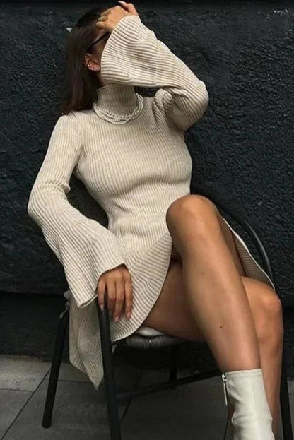 A-Line Mini Dress with Long Sleeves and High Waist