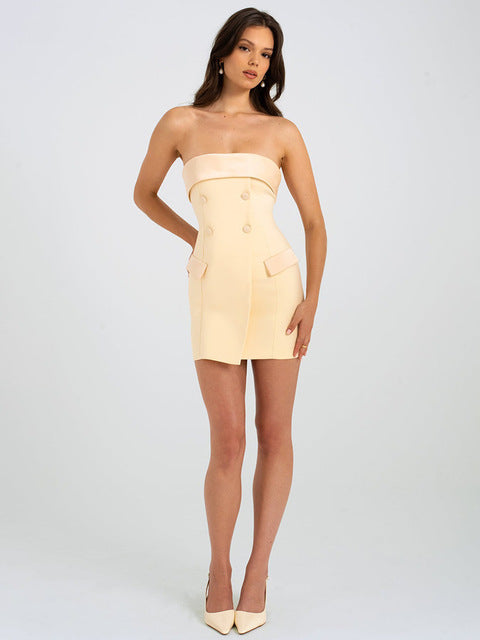 Elegant Suit Bodycon Women Dress  Autumn Winter New Sexy Strapless Skirt Fashion Party Club Backless Slim Dress