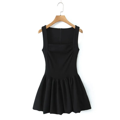 Spring New Pink Sweet Mini Dress Women Square Collar Sleeveless Short A-line Vestidos Elegant Fashion Casual Female Dresses 2025