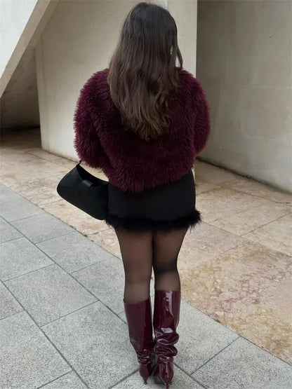 Winter Female Fur Feather Overcoat Loose Patchwork Long Sleeve Lapel Solid Casual Streetwear Women’s Luxury 2025 Coat New